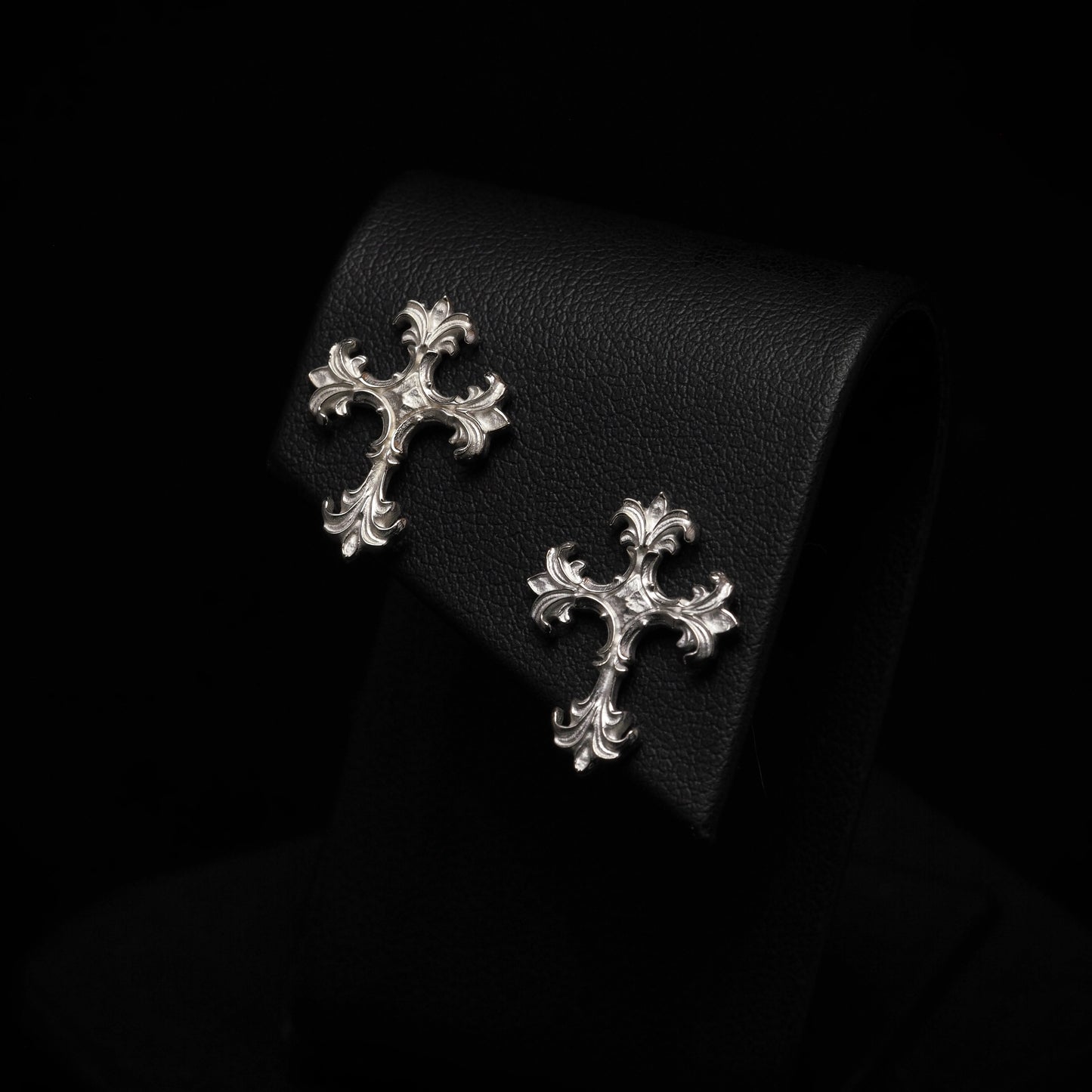 Ornate Cross Studs - Silver