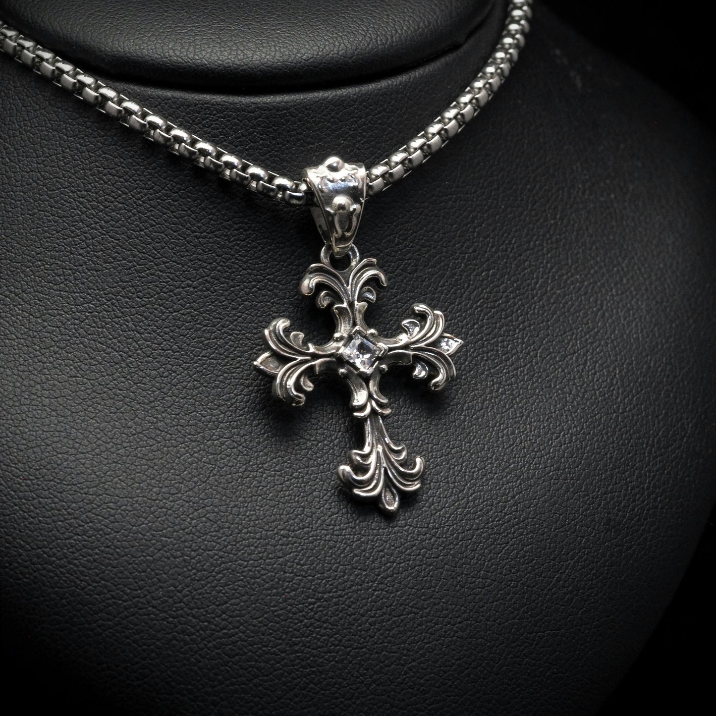 Ornate Cross Necklace- Silver