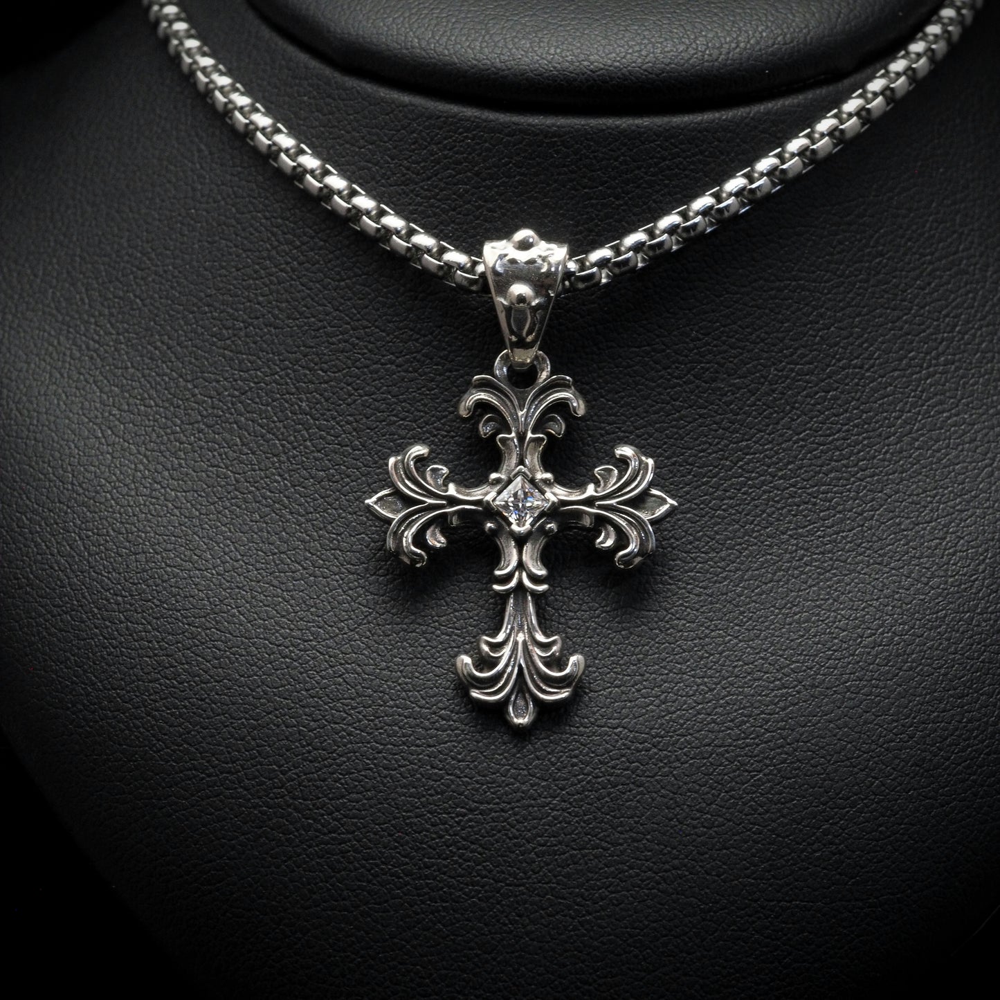 Ornate Cross Necklace- Silver