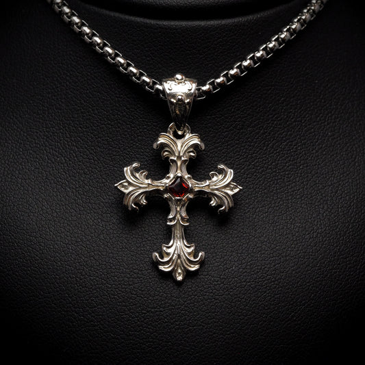 Ornate Cross Necklace- Silver